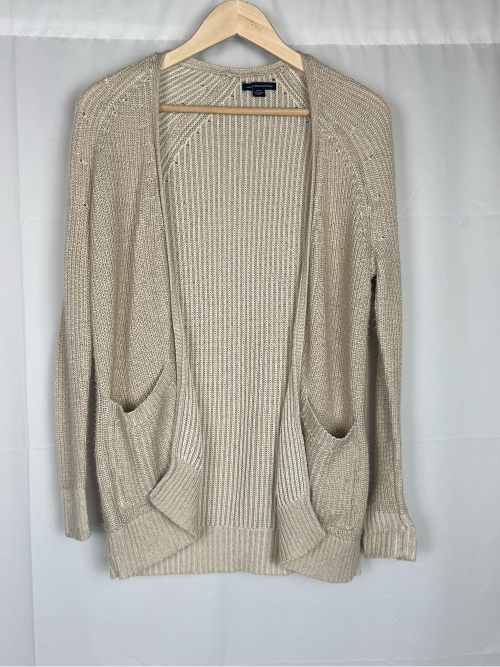 American Eagle Outfitters Open-Front Cream Knit Cardigan